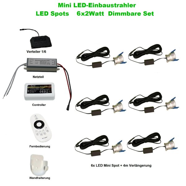 SET LED Spots 6 x 2Watt 3000K MINI LED-Einbaustrahler - Dimmbar