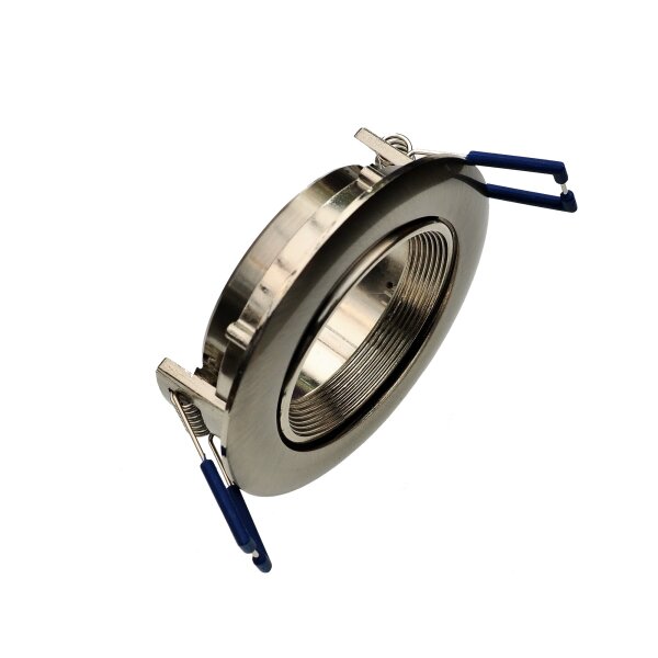 Einbaurahmen GU10 rund – Aluminium Edelstahloptik, blendarm, inkl. Sockel