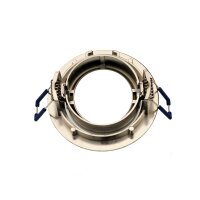 Einbaurahmen GU10 rund – Aluminium Edelstahloptik, blendarm, inkl. Sockel