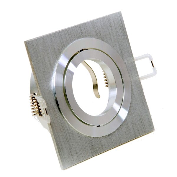 Einbaurahmen GU10 eckig – 360° schwenkbar, Aluminium matt, inkl. Sockel