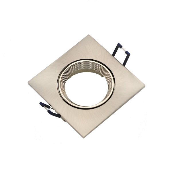 Einbaurahmen GU10 eckig – Aluminium Edelstahloptik, Blendarm, inkl. Sockel