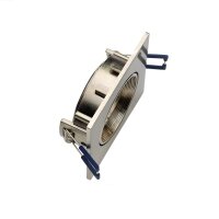 Einbaurahmen GU10 eckig – Aluminium Edelstahloptik, Blendarm, inkl. Sockel