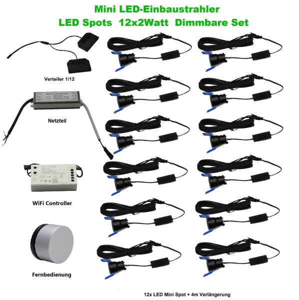 LED Spots 12 x 2Watt 3000K MINI LED-Einbaustrahler mit Wifi Controller Dimmbar