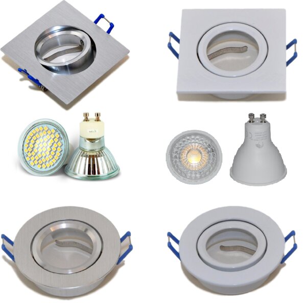 LED Einbaurahmen GU10 inkl. 5 W LED‑Spot, Aluminium, warmweiß, dimmbar