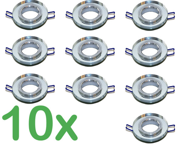 10× Einbaurahmen GU10 rund – Spiegelglas, edles Design, inkl. Sockel