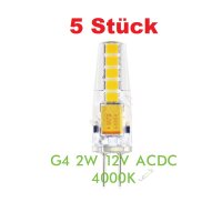 5 x LED Lampe Silicon G4 2 watt naturweiß ACDC12V...