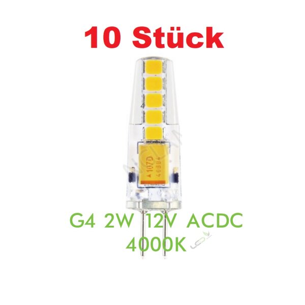 10 x LED Lampe Silicon G4 2 watt naturweiß ACDC12V 4000K 200 Lumen
