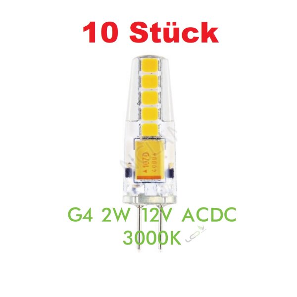 10 x LED Lampe Silicon G4 2 watt warmweiß ACDC12V 3000K 200 Lumen