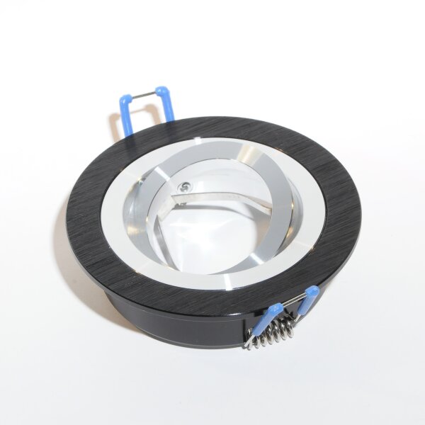 Einbaurahmen GU10 rund Schwarz – 360° schwenkbar, Aluminium