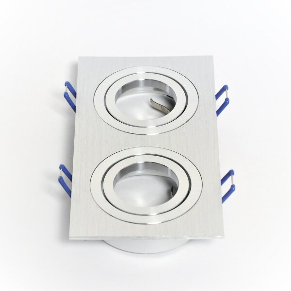 Doppel‑Einbaurahmen GU10 eckig, 360° schwenkbar – Aluminium, 2‑fach Spot