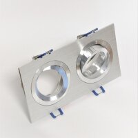 Doppel‑Einbaurahmen GU10 eckig, 360° schwenkbar – Aluminium, 2‑fach Spot