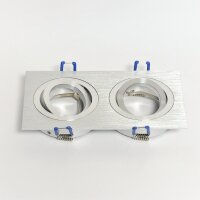 Doppel‑Einbaurahmen GU10 eckig, 360° schwenkbar – Aluminium, 2‑fach Spot