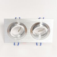 Doppel‑Einbaurahmen GU10 eckig, 360° schwenkbar – Aluminium, 2‑fach Spot