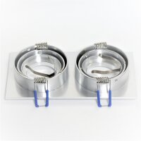Doppel‑Einbaurahmen GU10 eckig, 360° schwenkbar – Aluminium, 2‑fach Spot