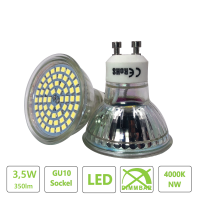 LED GU10 Lampe , 60xSMD chip , Lichtfarbe Natur Weiß / 4000K,