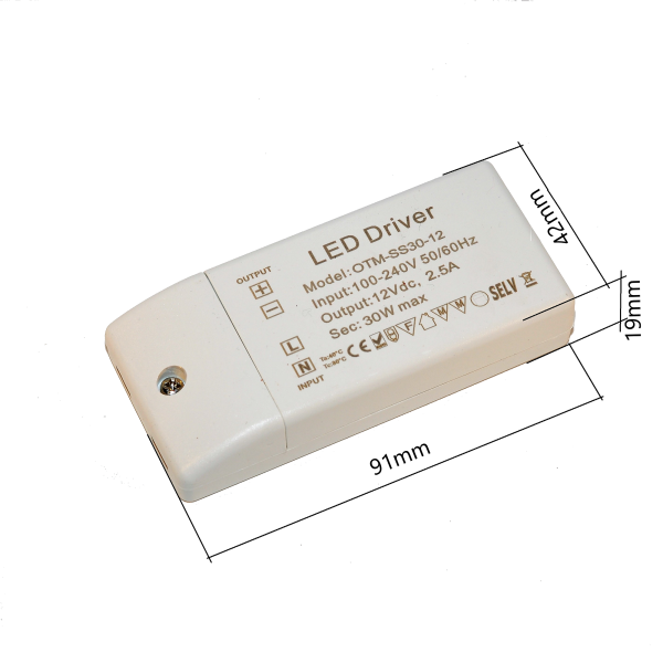Mini LED‑Trafo 30 W 12 V DC – 2,5 A Konstantspannung, ultrakompakt