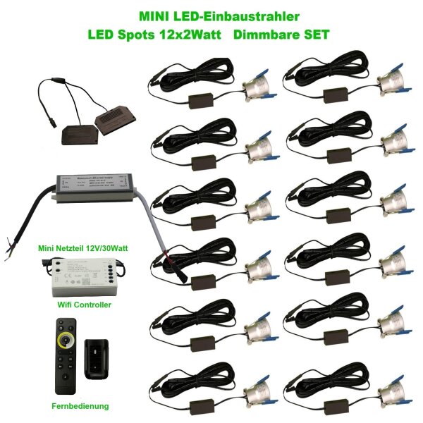 LED Spots 12 x 2Watt 3000K MINI LED-Einbaustrahler mit 4 Zone Wifi Controller Dimmbar