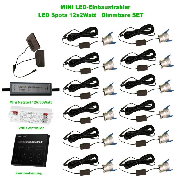 LED Spots 12 x 2Watt 3000K MINI LED-Einbaustrahler mit Wifi Controller Dimmbar Wand Panel