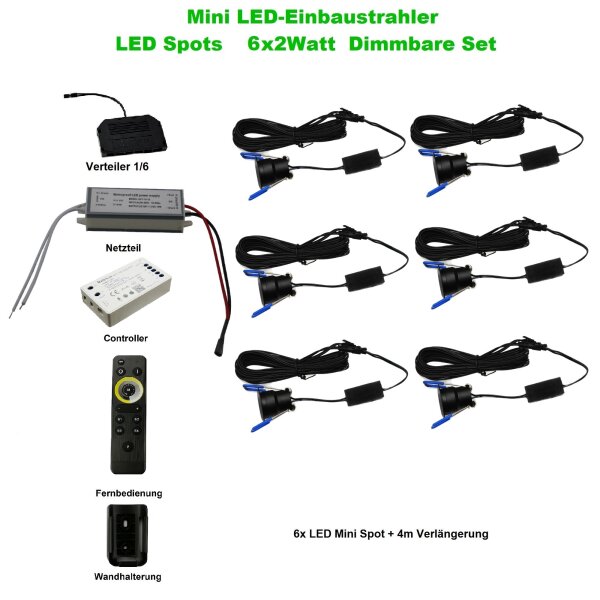 LED Spots 6 x 2Watt 4000K MINI LED-Einbaustrahler mit Wifi Controller Dimmbar  und 4 Zonen Fernbedienung