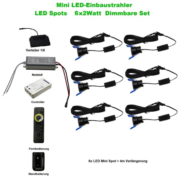 LED Spots 6 x 2Watt 3000K MINI LED-Einbaustrahler mit Wifi Controller Dimmbar  und 4 Zonen Fernbedienung