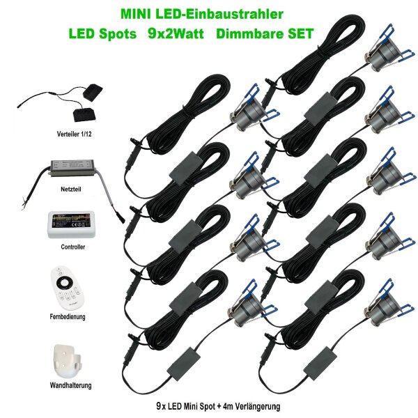 LED-Minispot Set 9× 2W IP65 – Funksteuerung, dimmbar, erweiterbar bis 10 Spots #1
