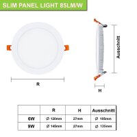 LED Panel Rund 9 Watt 3000K Ultraslim Design...