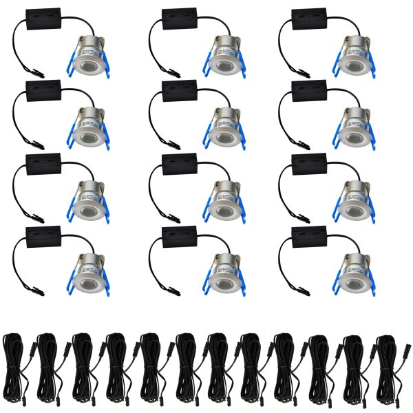 LED‑Minispot‑Set 12×2 W 4000 K IP65 dimmbar inkl. Netzteil & Funk­fernbedienung