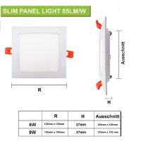 LED Panel Eckig 6 Watt 4000K Ultraslim Design Deckenleuchte Einbau Decken Lampe 230V