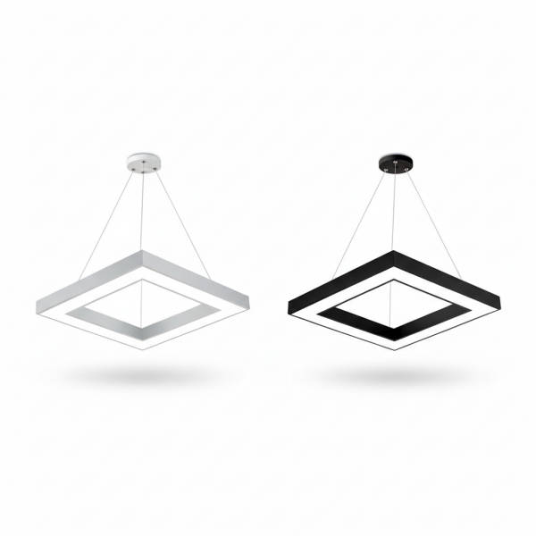 LED-Pendelleuchte BRY-BLADE 45 W – quadratisch 600 × 600 mm, 3in1 CCT, Weiß/Schwarz