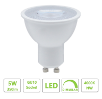 Hochwertige  GU10 LED Lampe 5Watt Spot Dimmbar 4000K 60° ersetzt 40W Hlg.