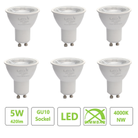 6 x Hochwertige  GU10 LED Spot 5Watt Lampe  4000K 60&deg;...