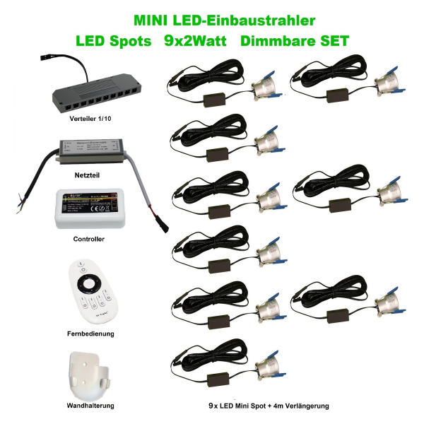 SET LED Spots 9 x 2Watt 3000K MINI LED-Einbaustrahler - Dimmbar