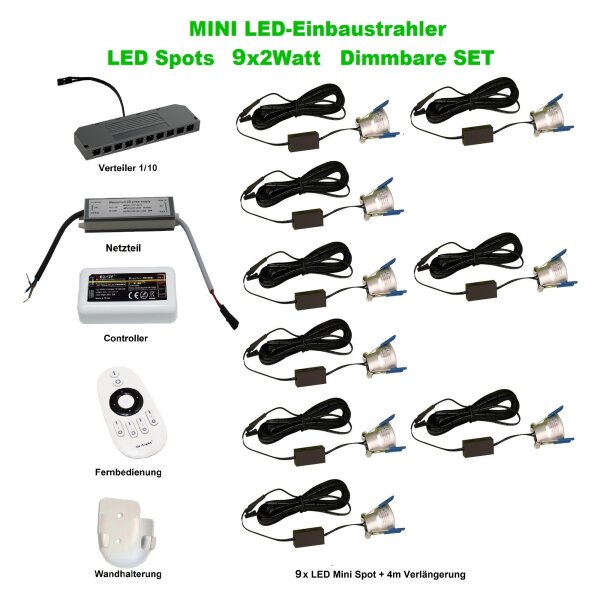 SET LED Spots 9 x 2Watt 4000K MINI LED-Einbaustrahler - Dimmbar