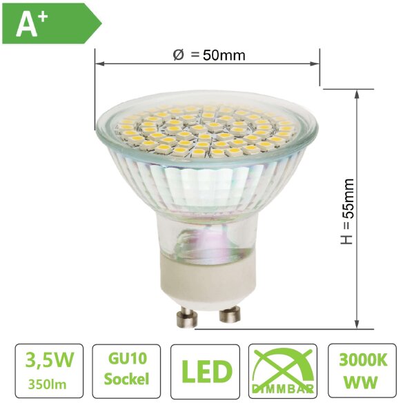 LED  GU10 Lampe , 60xSMD chip , Lichtfarbe  / 3000K /4000K / 6000K / Warm / Natur / Kalt -