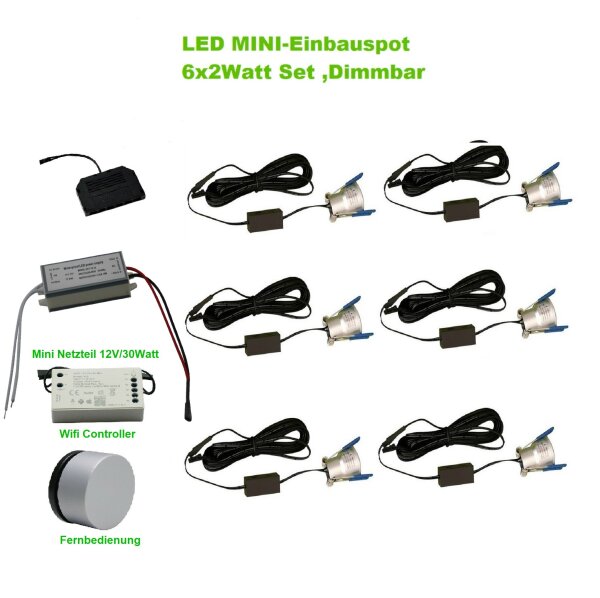 LED Spots 6 x 2Watt 3000K MINI LED-Einbaustrahler mit Wifi Controller Dimmbar