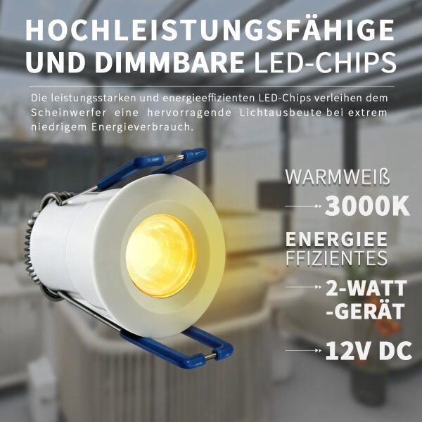LED Spot 2Watt MINI LED Einbaustrahler 3000K Korpus Weiß