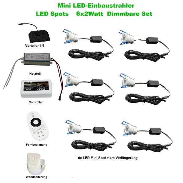 SET LED Mini Spots 6 x 2Watt 3000K MINI LED Einbaustrahler Weiß Dimmbar