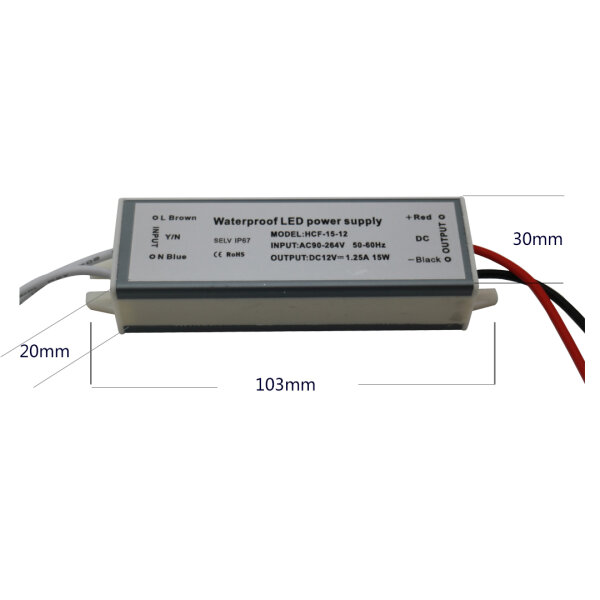 1,25A-15watt-12V / IP67 LED Trafo Treiber Netzteil Driver Transformator