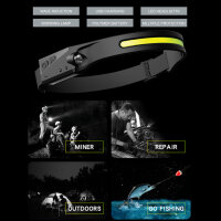 COB/XPE LED Stirnlampe 350 lm, USB-wiederaufladbar, IPX4...