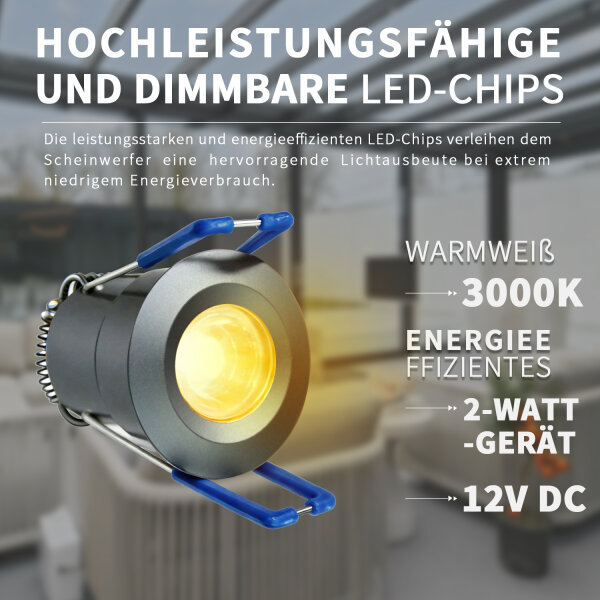 LED Spot 2Watt MINI LED Einbaustrahler 3000K / Grau